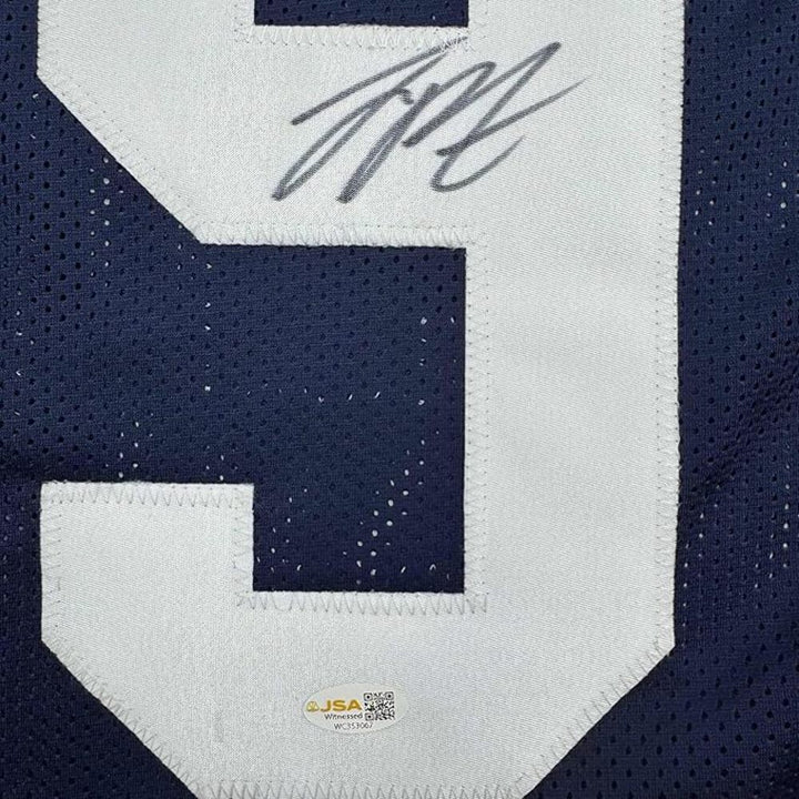 Framed Autographed/Signed Joey Porter Jr. 35x39 Penn State Blue Jersey BAS COA