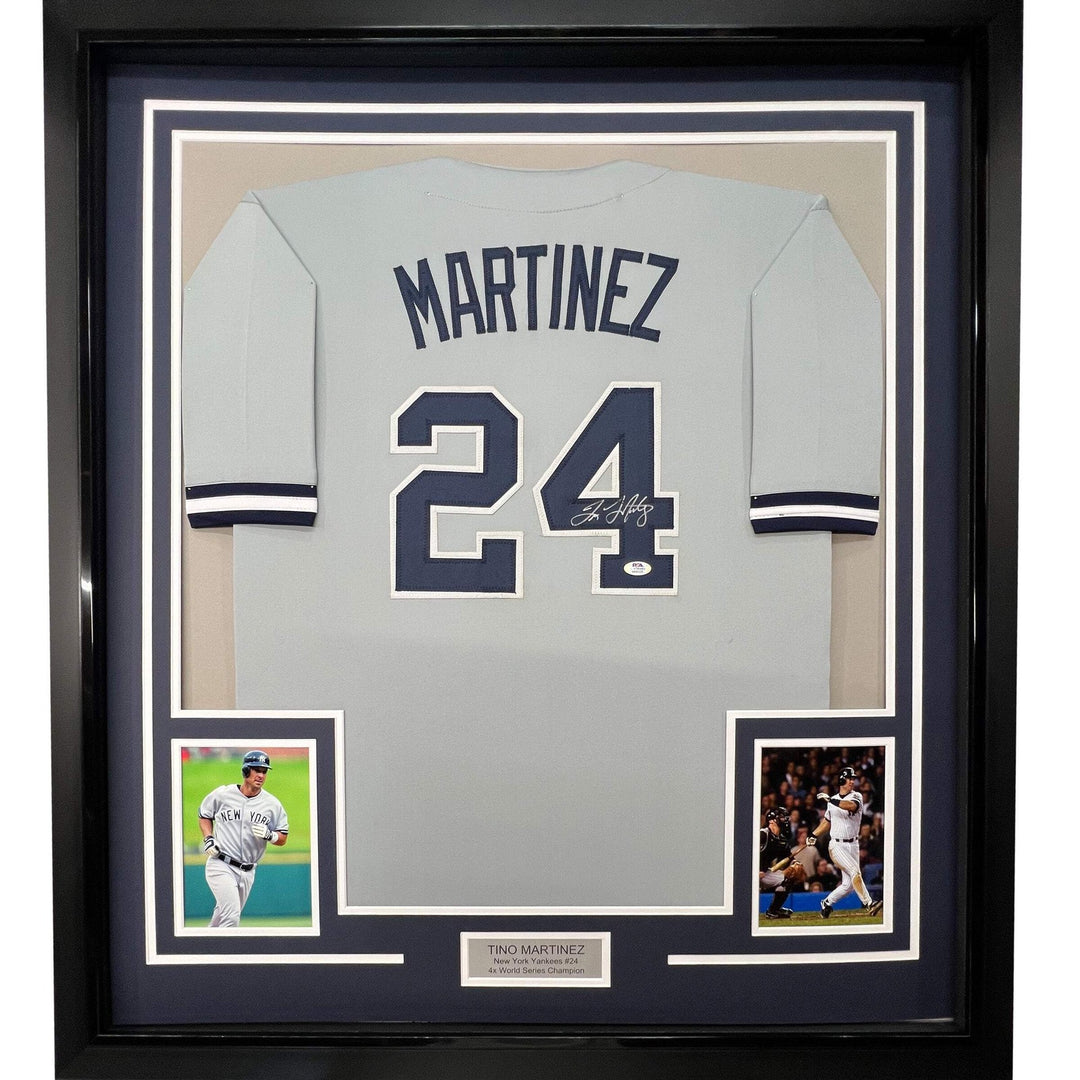 FRAMED Autographed/Signed TINO MARTINEZ 33x42 New York Grey Jersey PSA/DNA COA