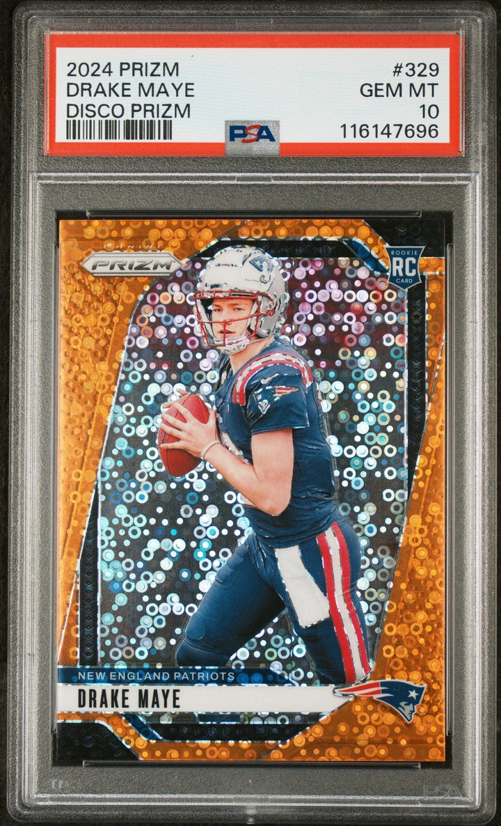 Graded 2024 Panini Prizm Drake Maye #329 Disco Prizm Rookie Card PSA 10