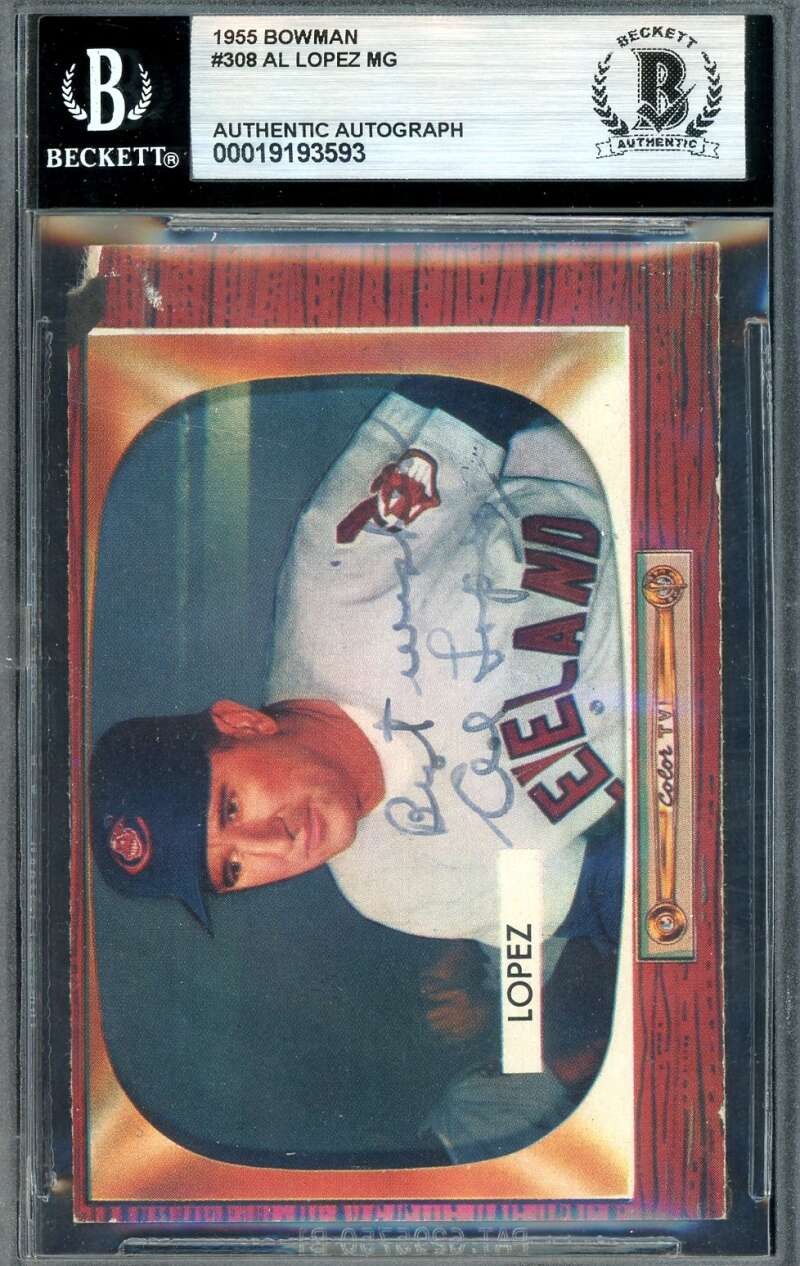 Al Lopez Beckett BAS Signed 1955 Bowman Autograph
