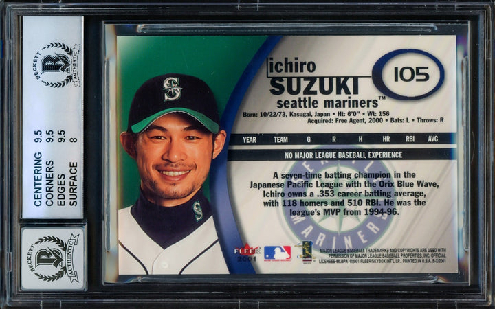 Ichiro Suzuki Auto Signed 2001 Fleer E-X RC 105 BGS 9 Sig 10 01 ROY/MVP Beckett
