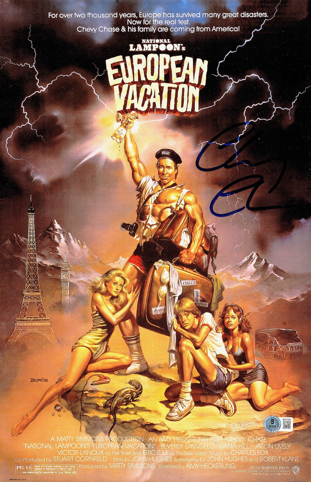 Chevy Chase Signed 11x17 European Vacation Movie Poster Beckett BAS Witness