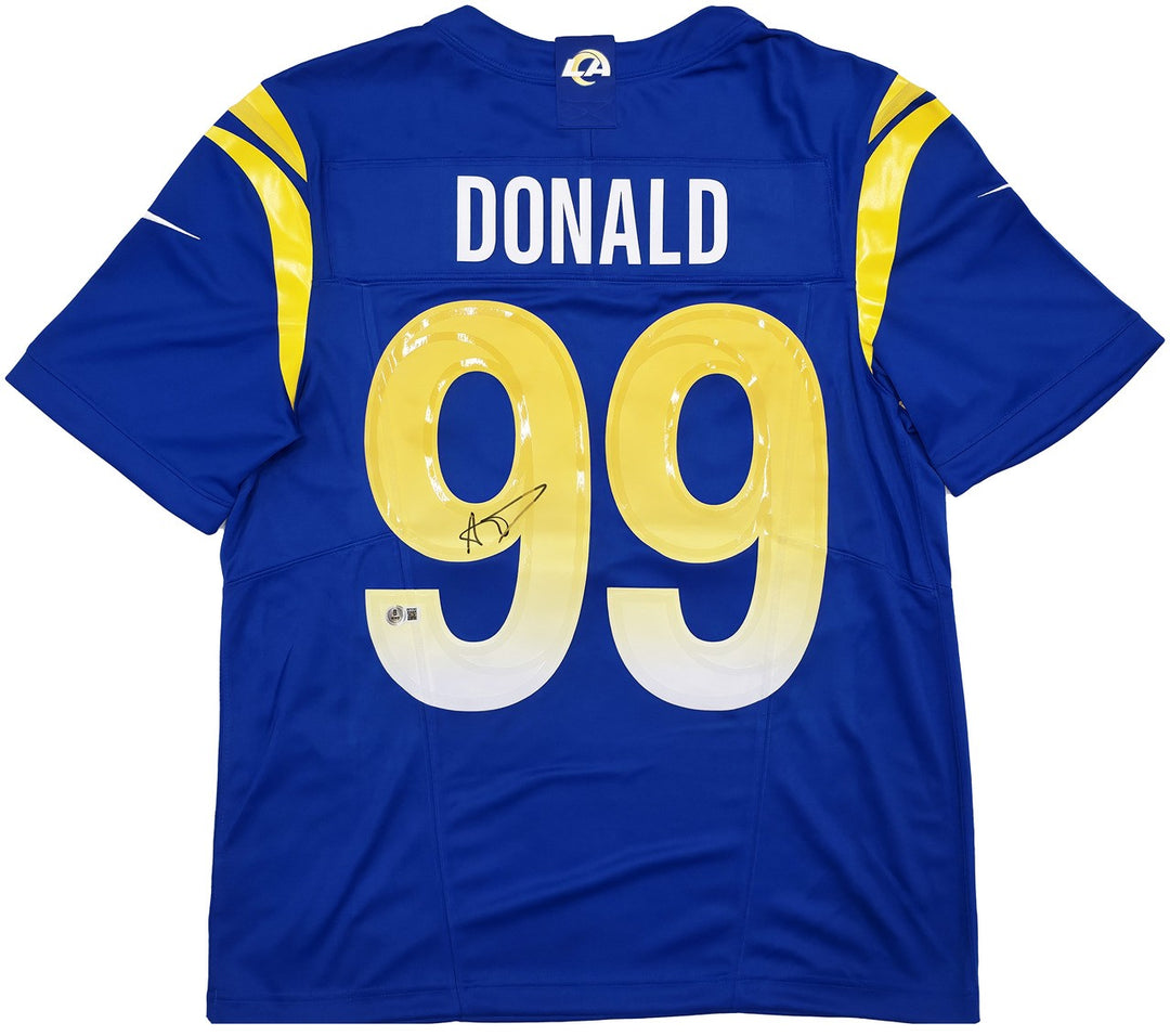 Los Angeles Rams Aaron Donald Signed Blue Nike Dri Fit Jersey Size L Beckett Wit
