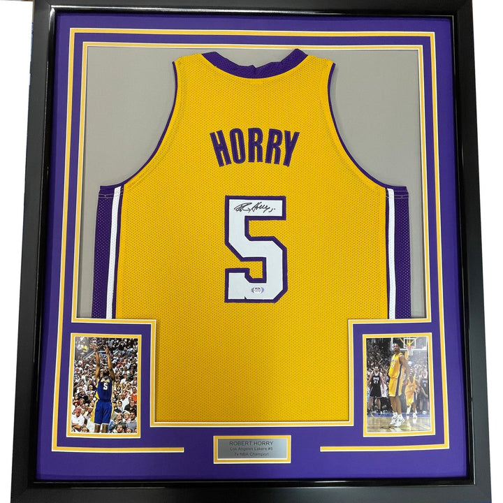 Framed Signed Robert Horry 35x39 Los Angeles Yellow Jersey PSA COA