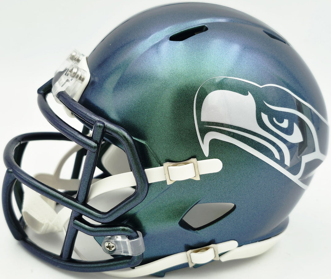 Sam Darnold Auto Seahawks Metallic Green Rivalries Speed Mini Helmet Beckett Wit