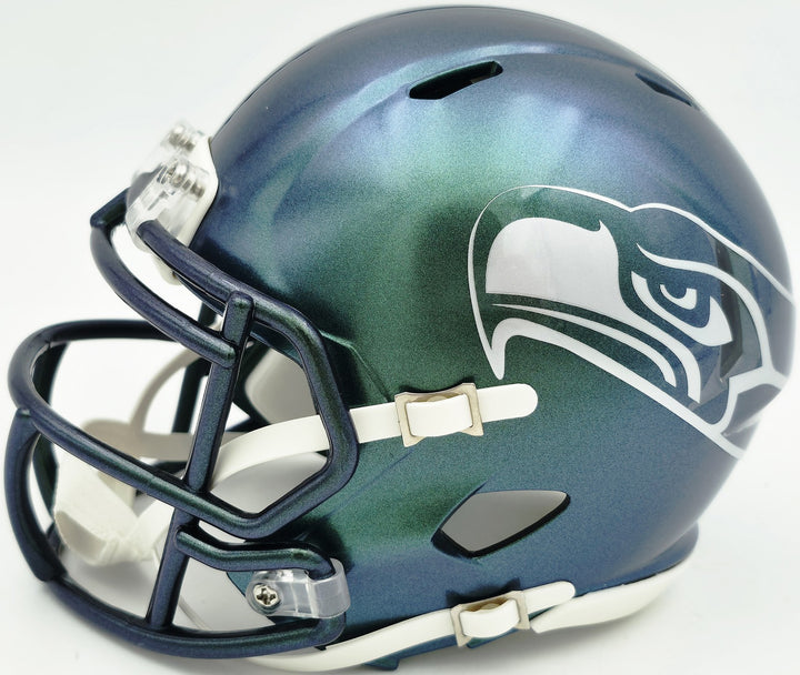 Sam Darnold Auto Seahawks Metallic Green Rivalries Speed Mini Helmet Beckett Wit