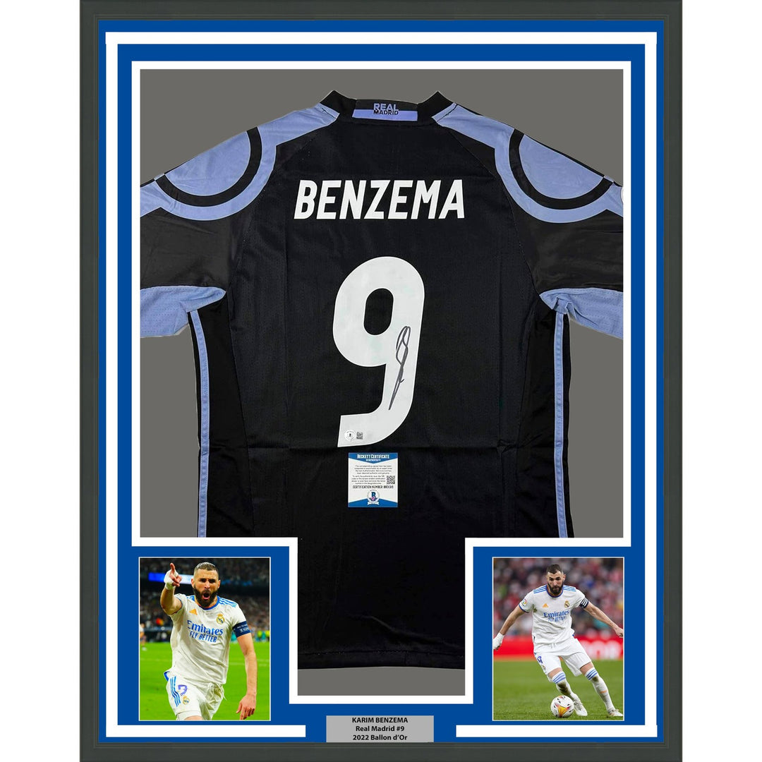 Framed Signed Karim Benzema 35x39 Real Madrid 2016-17 Jersey COA