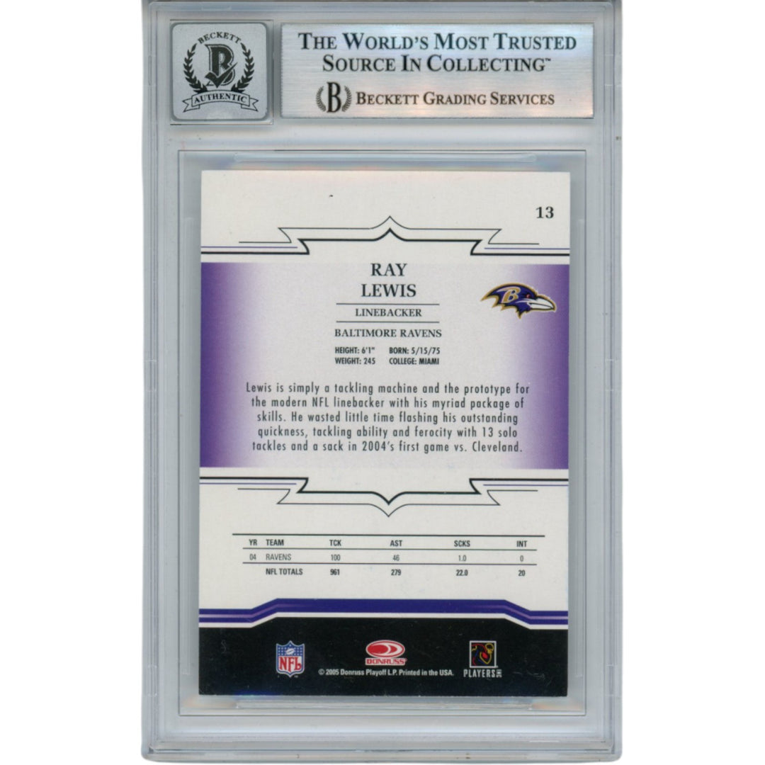 Ray Lewis Autographed 2005 Donruss Throwback #13 Trading Card Beckett 52988
