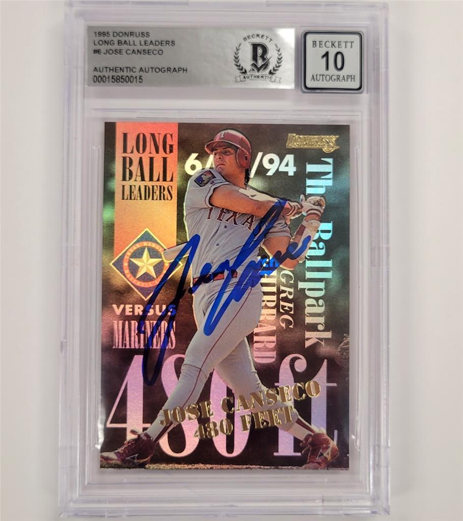 Jose Canseco signed 1995 Donruss Long Ball Leaders #6 card Rangers ~ BAS 10 auto