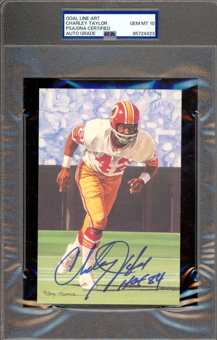 Charley Taylor Gem Mint 10 PSA DNA Signed Goal Line Art Card Autograph HOF  84