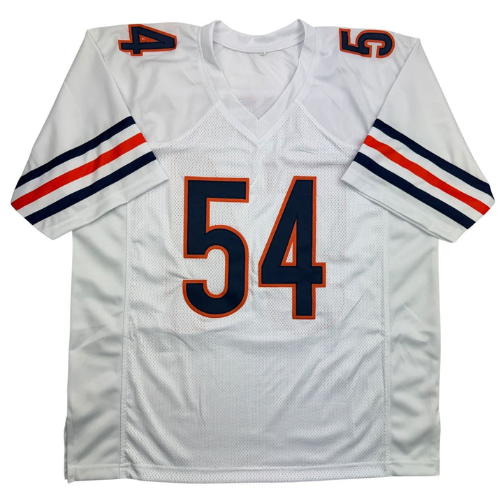 Autographed/Signed Brian Urlacher HOF 18 Chicago White Football Jersey BAS COA