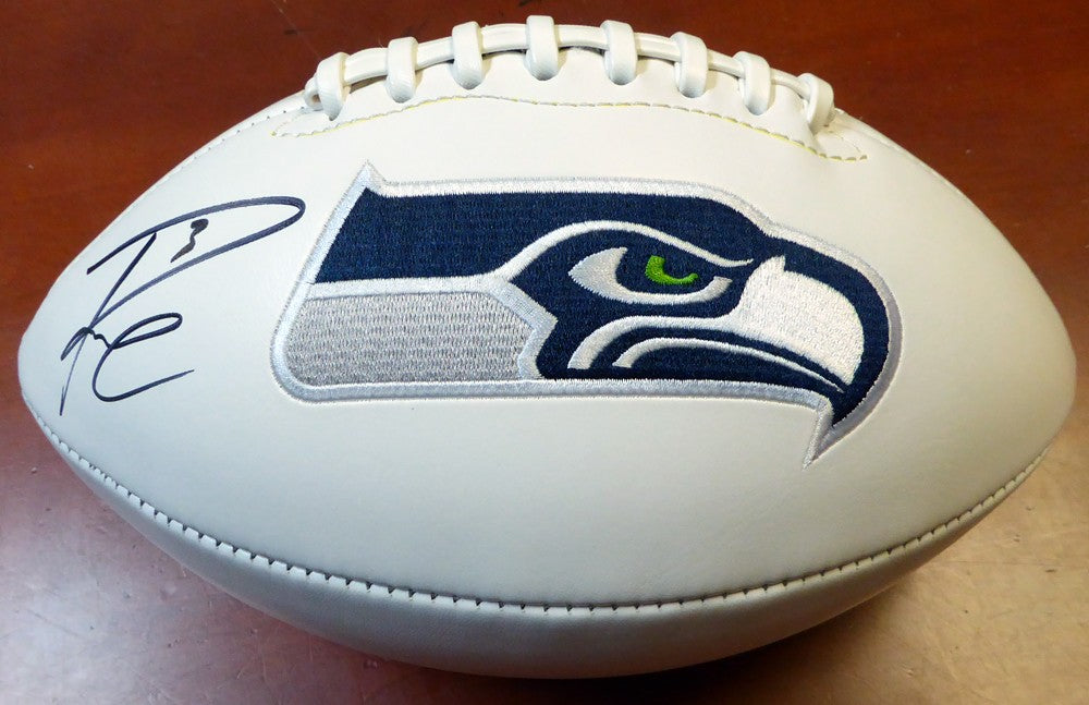 Russell Wilson Signed White Logo Football Seattle Seahawks RW Holo