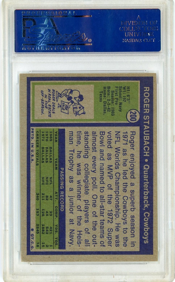 Graded 1972 Topps Roger Staubach #200 Rookie RC Card PSA 5 Excellent