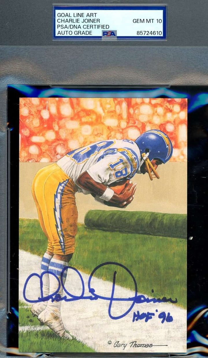 Charlie Joiner Gem Mint 10 PSA DNA Signed Goal Line Art Card GLAC HOF 96