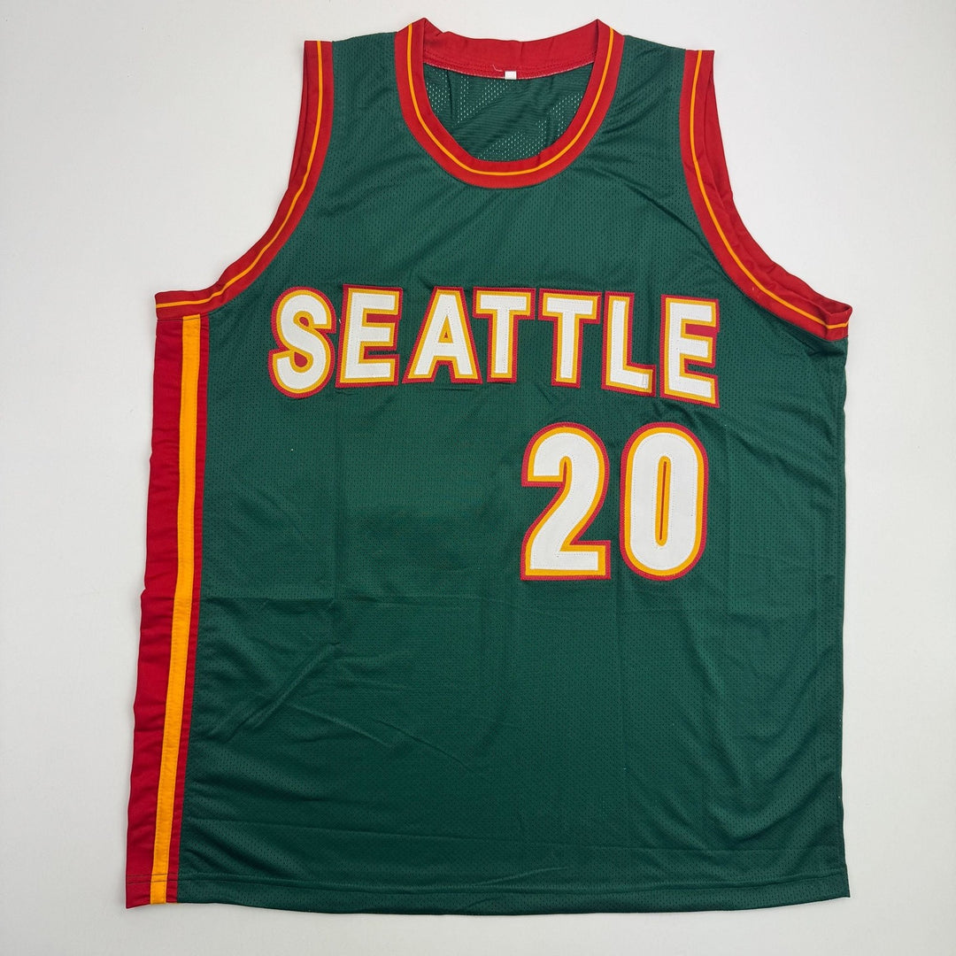 Autographed/Signed Gary Payton Seattle Green Basketball Jersey BAS COA