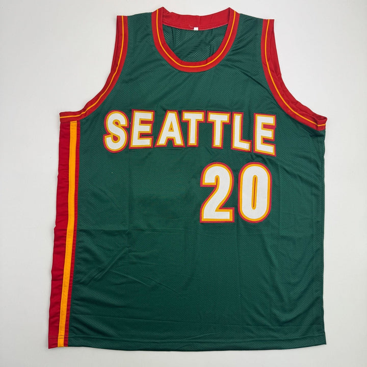 Autographed/Signed Gary Payton Seattle Green Basketball Jersey BAS COA