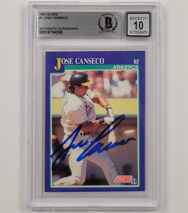 Jose Canseco signed 1991 Score #1 card autograph 598 Oakland A's BGS BAS 10 auto