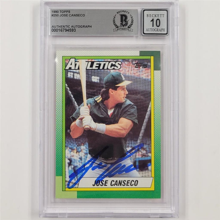 Jose Canseco signed 1990 Topps #250 card autograph 593 ~ Beckett BAS 10 auto