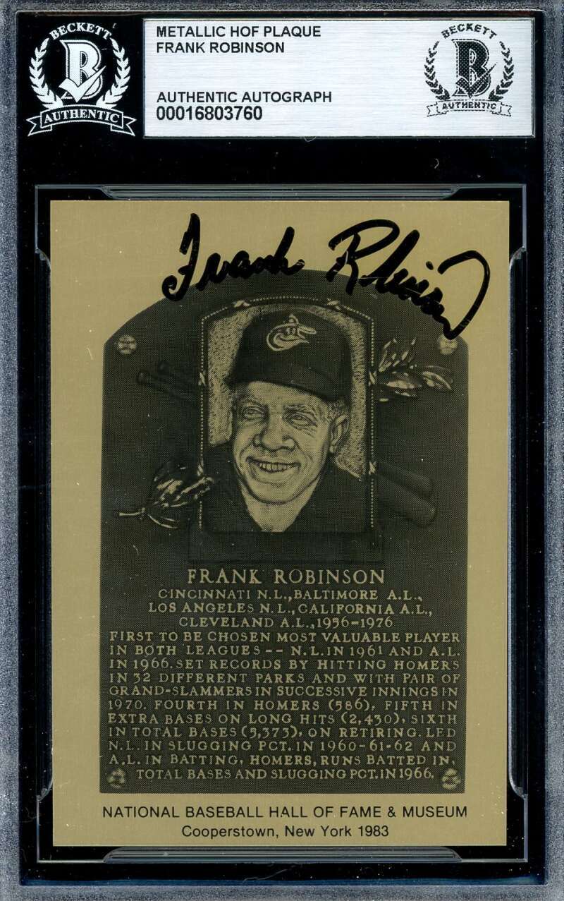 Frank Robinson Beckett BAS Signed Gold Metallic Hall of Fame Plaque Autograph