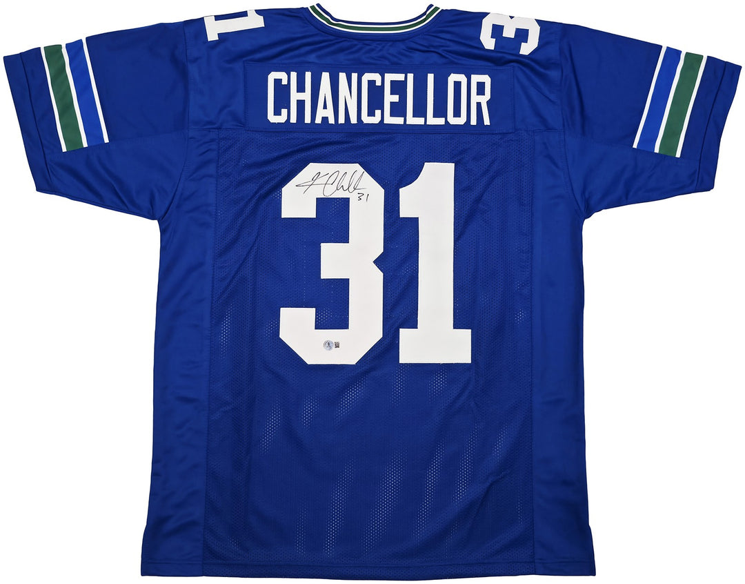 Seattle Seahawks Kam Chancellor Signed Blue Throwback Jersey Beckett Witness