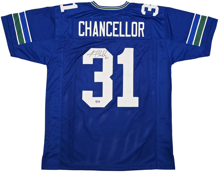 Seattle Seahawks Kam Chancellor Signed Blue Throwback Jersey Beckett Witness