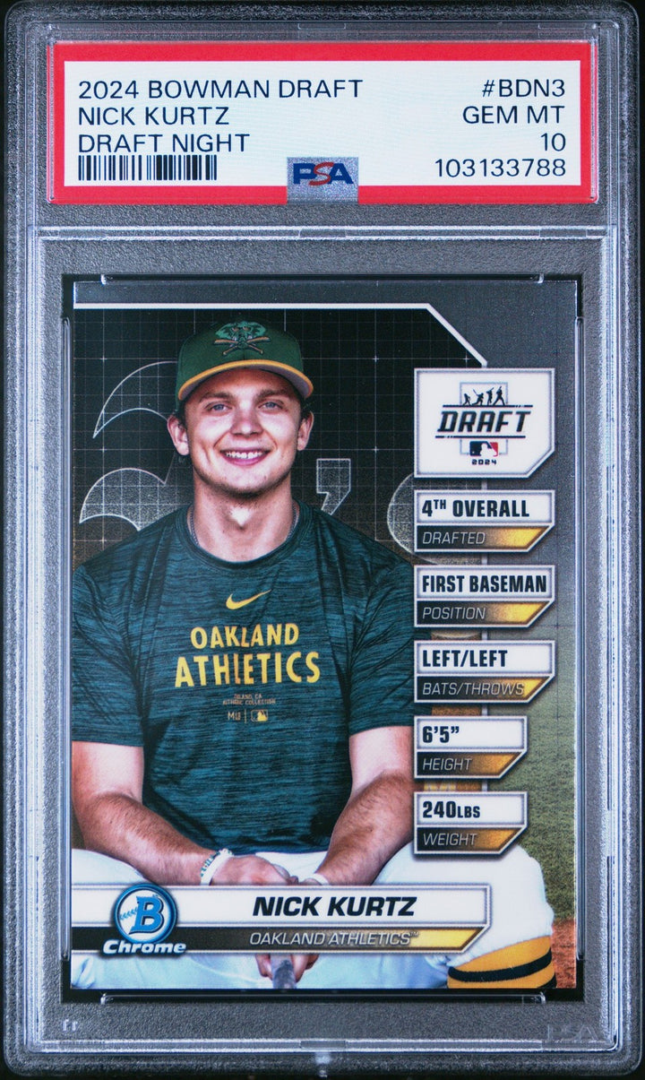 Graded 2024 Topps Bowman Draft Nick Kurtz #BDN3 Draft Night Card PSA 10