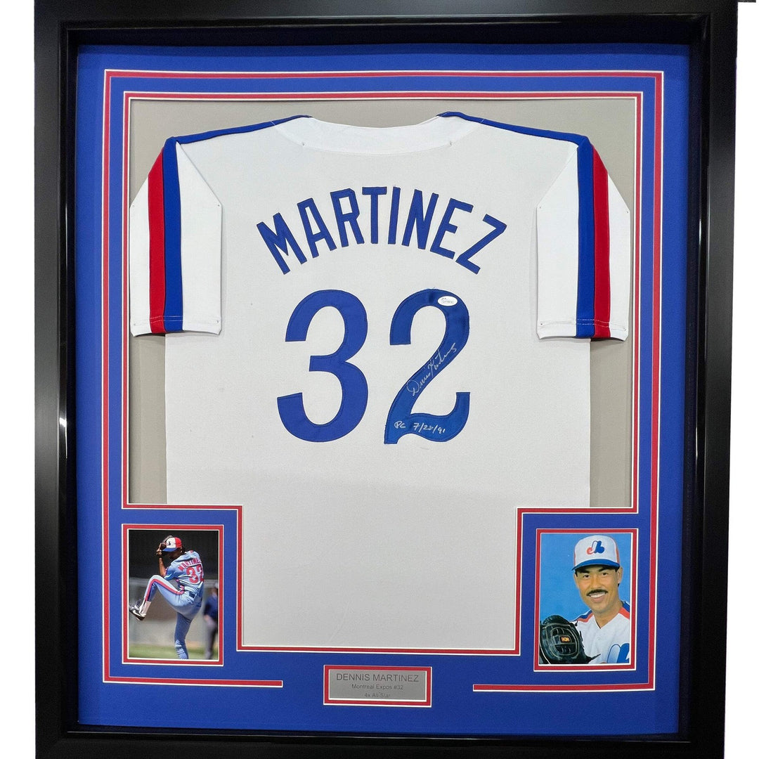 Framed Autographed/Signed Dennis Martinez 33x42 Montreal White Jersey JSA COA