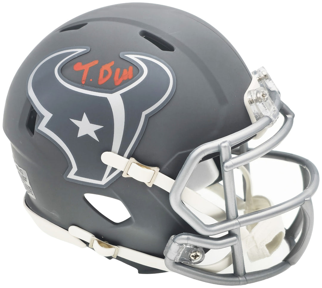 Tank Dell Signed Houston Texans Slate Gray Speed Mini Helmet Beckett