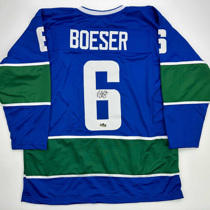 Facsimile Autographed Brock Boeser Vancouver Blue Reprint Jersey Size Men's XL