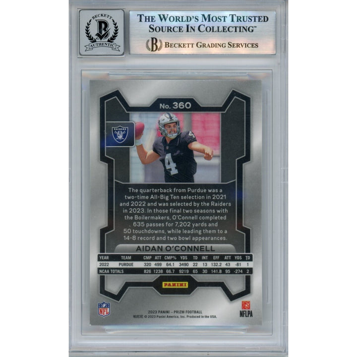 Aidan O'Connell Autographed 2023 Panini #360 Grade 10 Card Beckett 46503