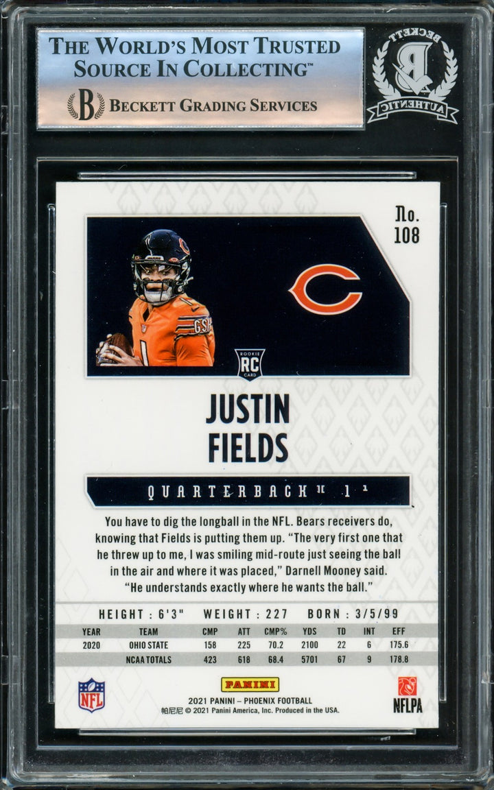 Justin Fields Autographed Signed 2021 Phoenix RC 108 Chicago Bears Beckett