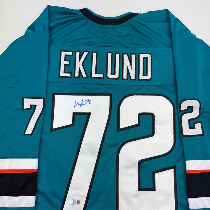 Autographed/Signed William Eklund San Jose Teal Jersey Beckett BAS COA