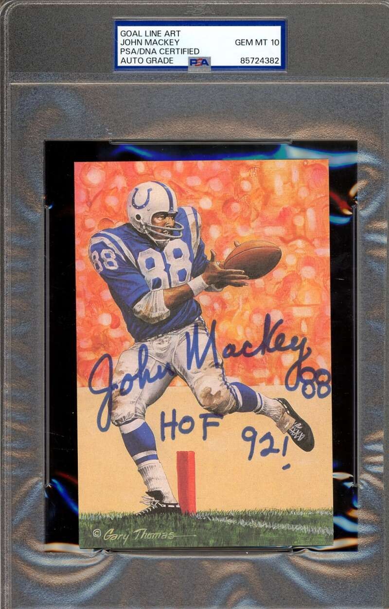 John Mackey Gem Mint 10 PSA DNA Autographed Goal Line Art Card Signed HOF 92