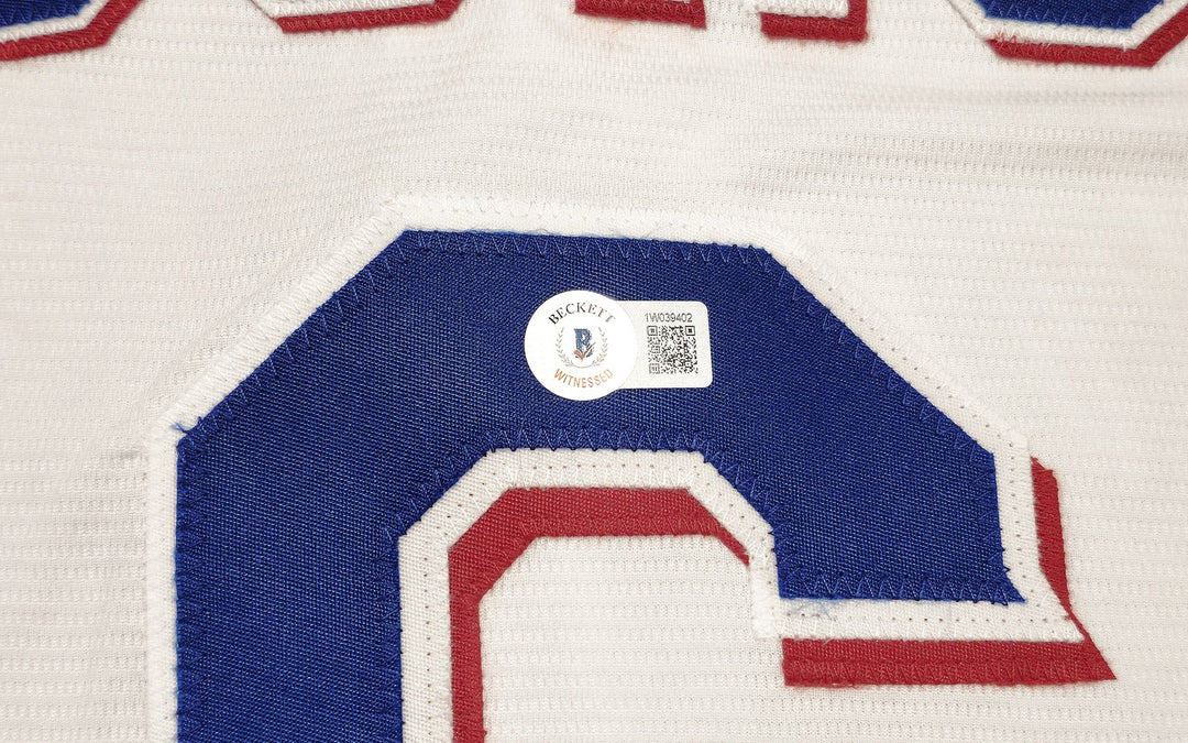 Rangers Josh Jung Signed White Nike Jersey Size 2XLT "23 WS Champs" Beckett Wit