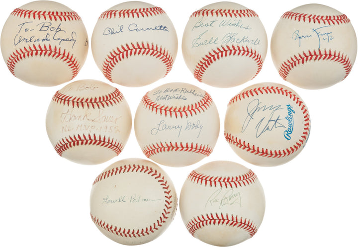 EWELL BLACKWELL SIGNED ONL WHITE BASEBALL CINCINNATI REDS NY YANKEES KC A's PSA*