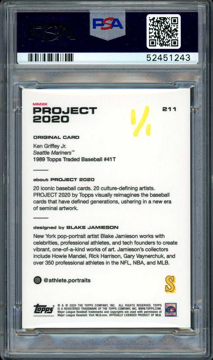 Ken Griffey Jr. Auto Topps Project 2020 Blake Jamieson Card 211 24 #1/1 PSA/DNA
