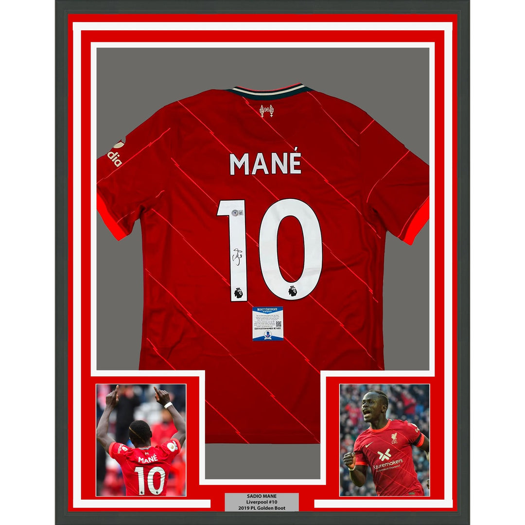Framed Autographed/Signed Sadio Mane 33x42 Liverpool Red Jersey BAS COA