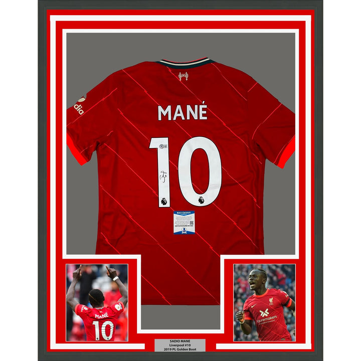 Framed Autographed/Signed Sadio Mane 33x42 Liverpool Red Jersey BAS COA
