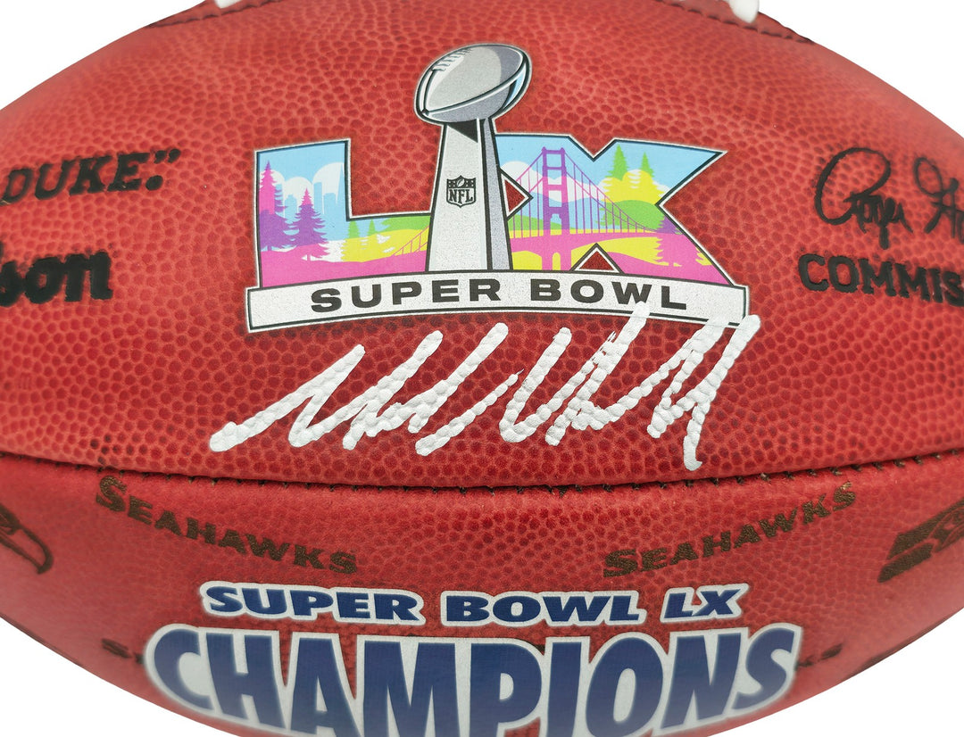 Mike Macdonald Signed Super Bowl LX Leather Football Seahawks BAS Witness