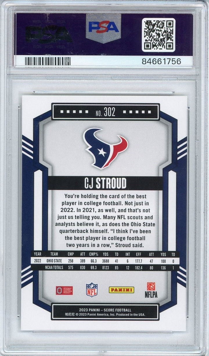 Graded 2023 Panini Score CJ Stroud #302 Rookie RC Card PSA 10 Gem Mint