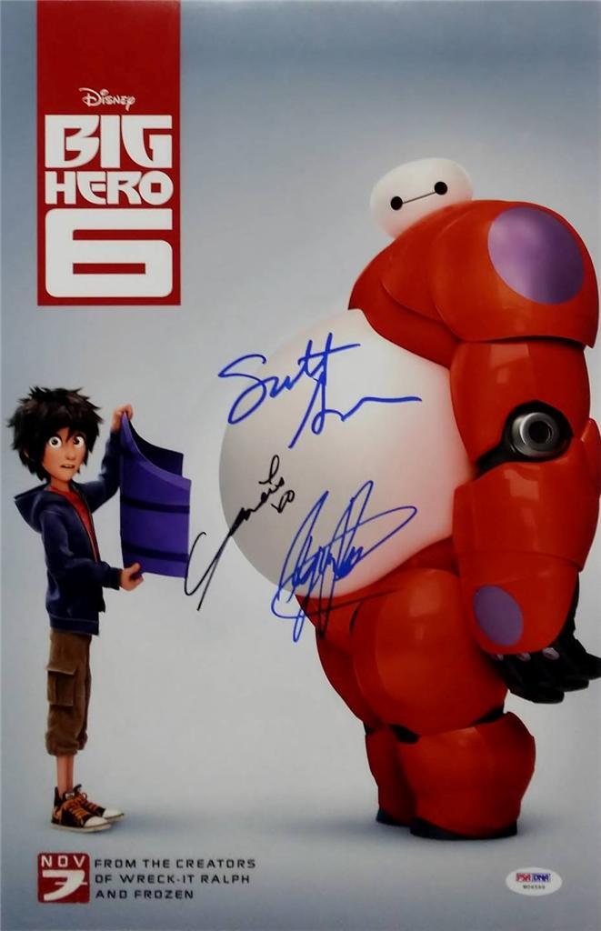 Scott Adsit Ryan Potter Genesis Rodriguez Signed Big Hero 6 11x17 Photo PSA/DNA