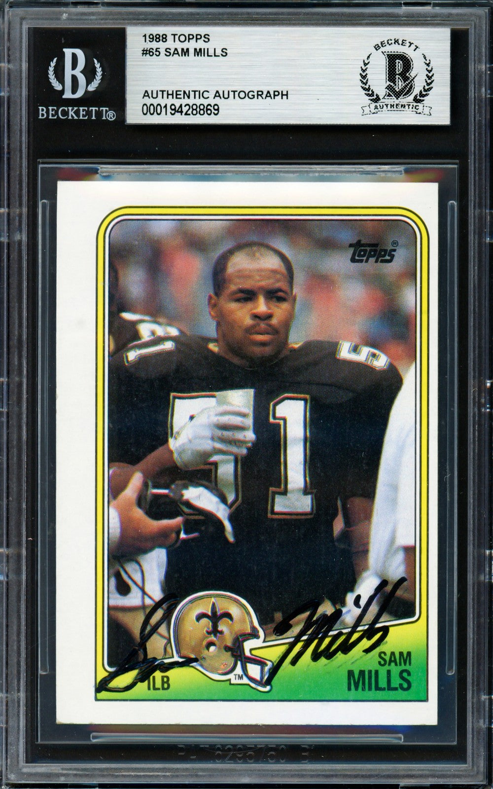 Sam Mills Signed 1988 Topps RC 65 New Orleans Saints Beckett