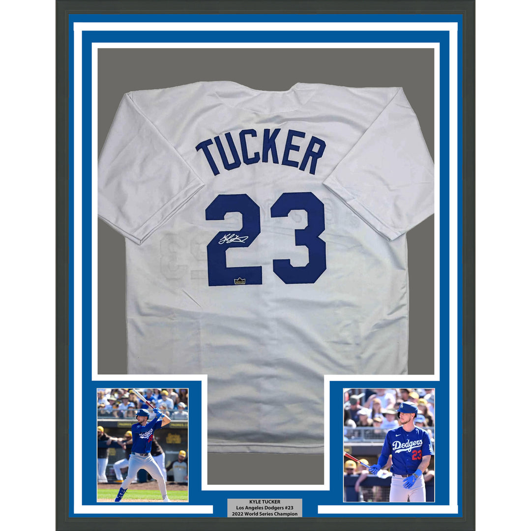Framed Facsimile Autographed Kyle Tucker 35x39 Los Angeles White Reprint Jersey