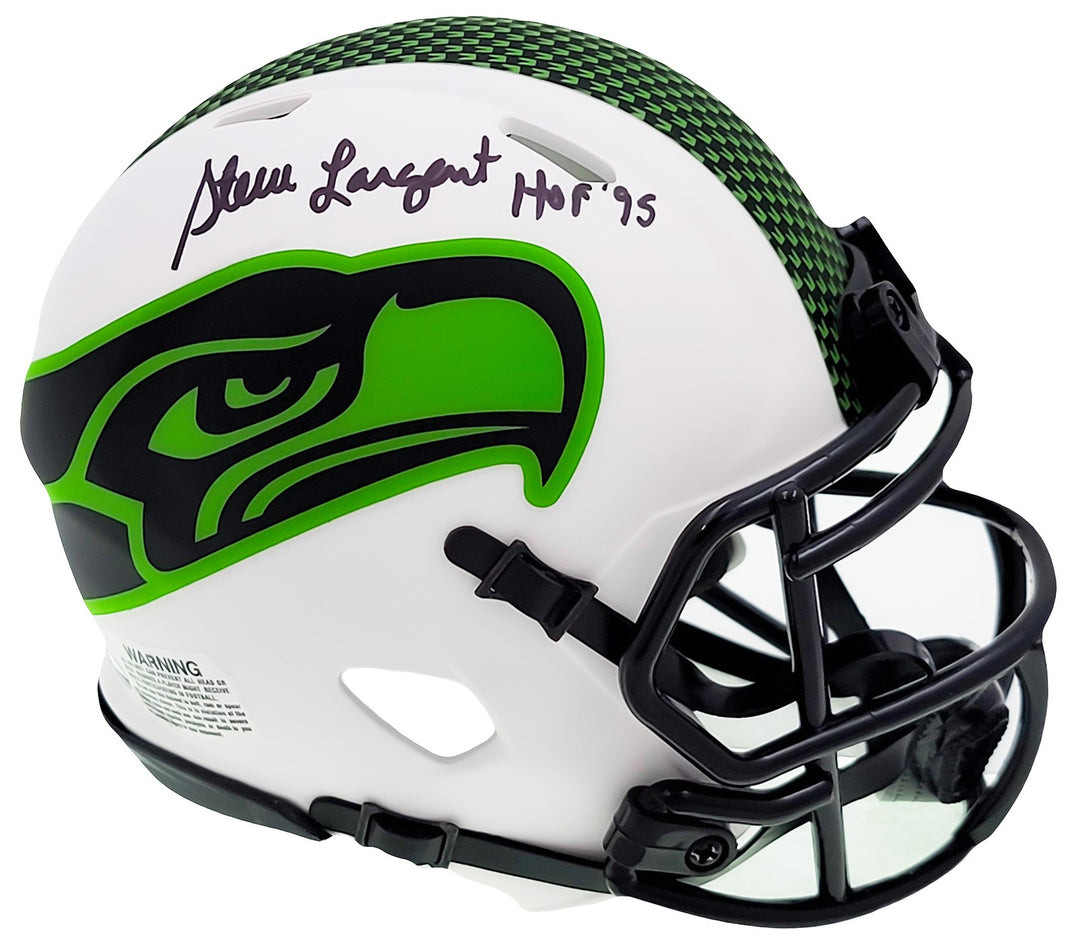Steve Largent Auto Seahawks Lunar Eclipse White Speed Mini Helmet HOF 95