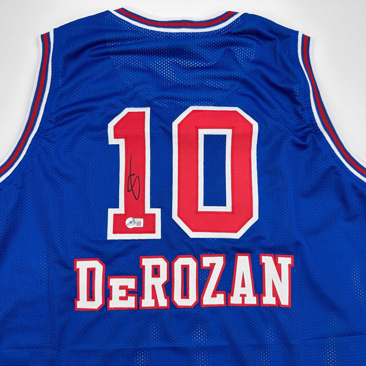 Autographed/Signed DeMar DeRozan Sacramento Blue KC Retro Jersey BAS COA