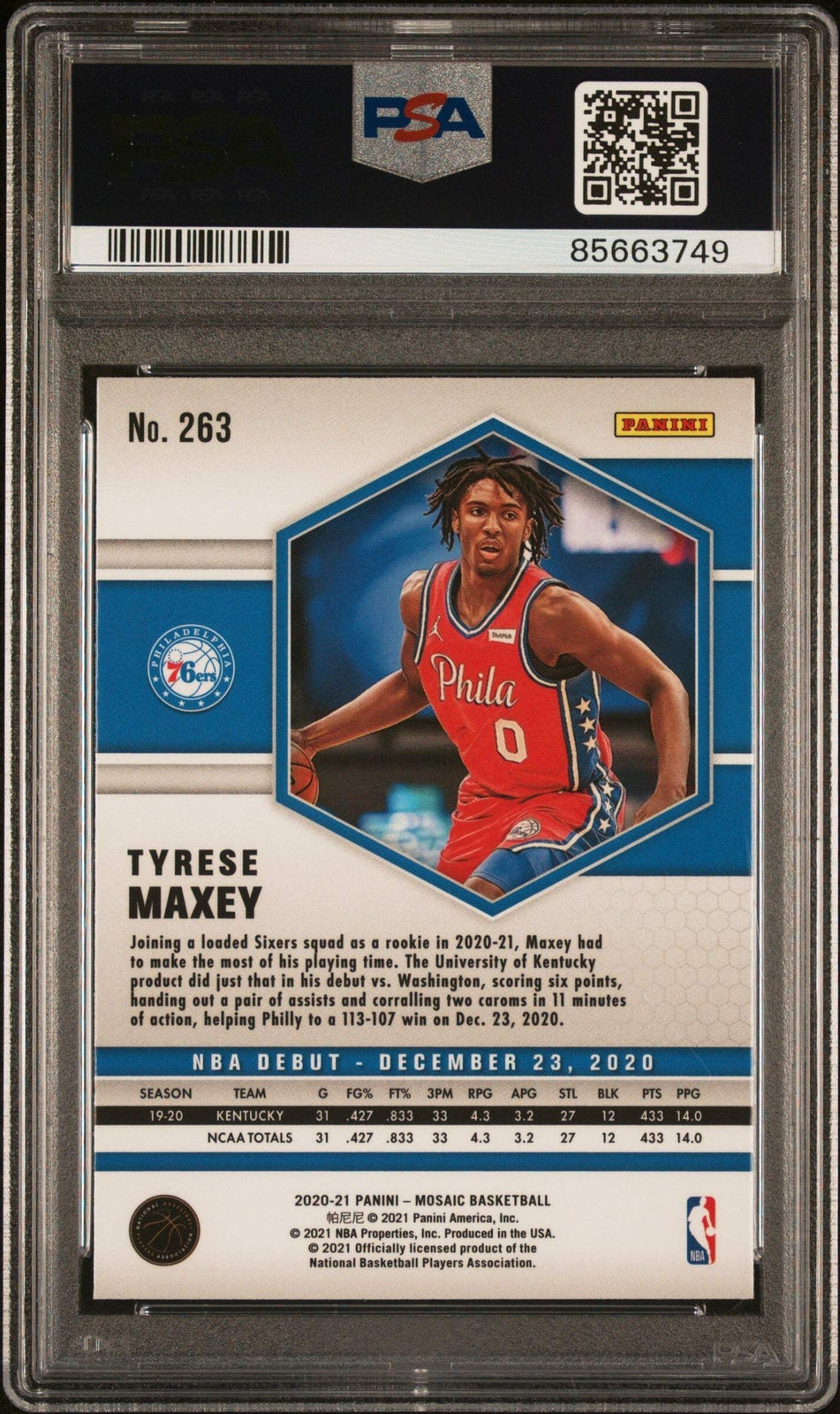 Graded 2020 Panini Mosaic Tyrese Maxey #263 Mosaic RC Basketball Card PSA 10