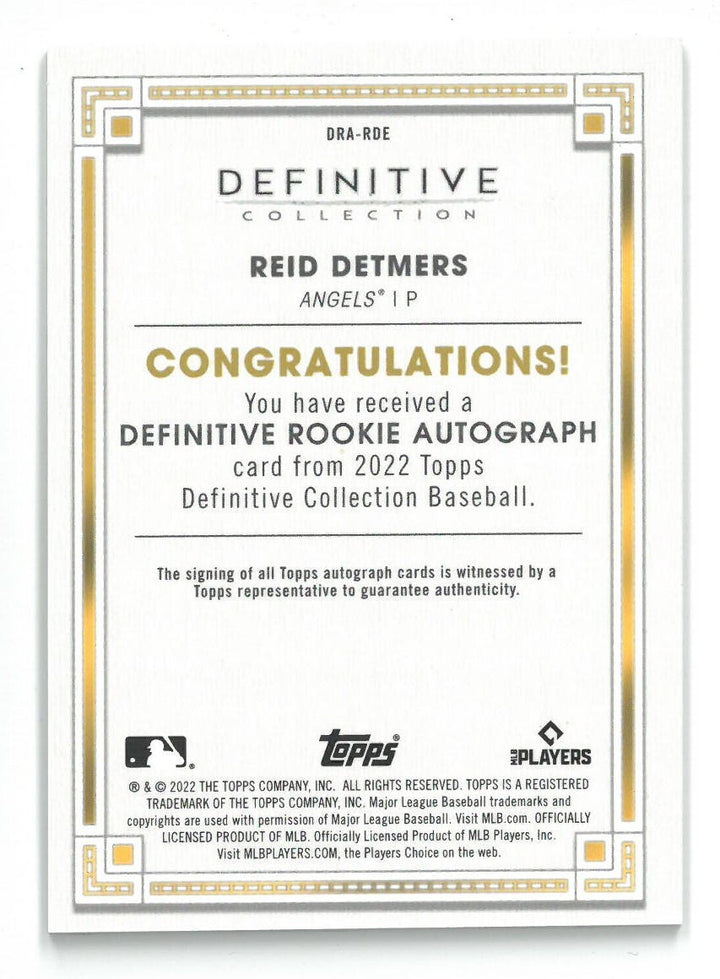 Reid Detmers signed 2002 Topps Definitive Collection Rookie On Card Auto /50