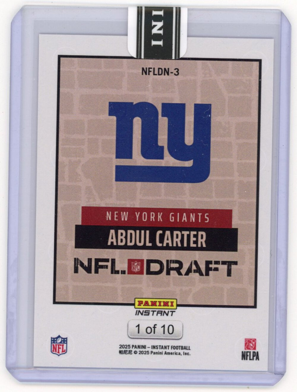 2025 Panini Instant NFL Abdul Carter #DN3 Draft Night Red /10 RC Football Card