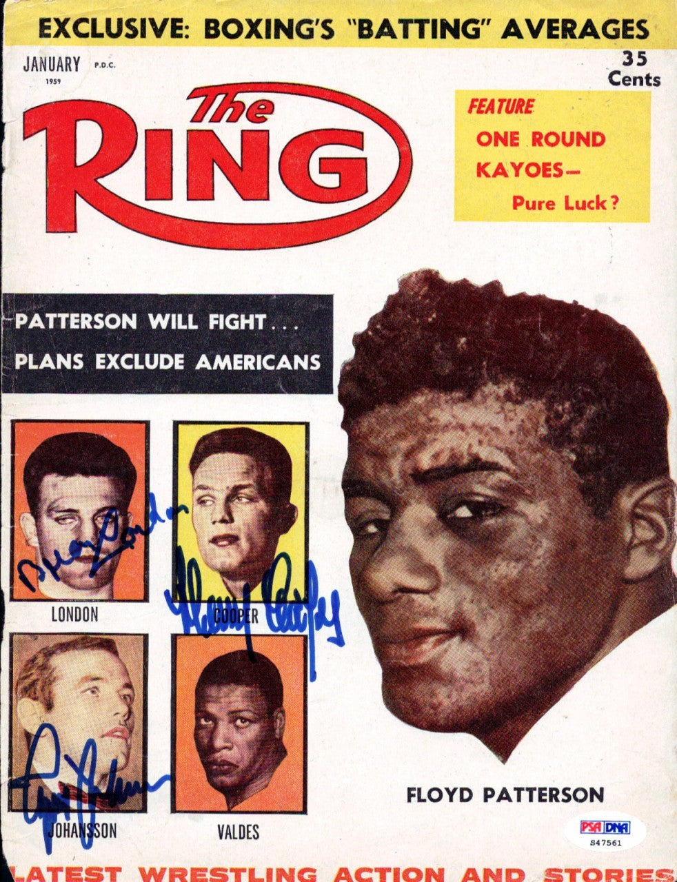 Ingemar Johansson, Harry Cooper, Brian London Auto Ring Magazine Cover PSA/DNA