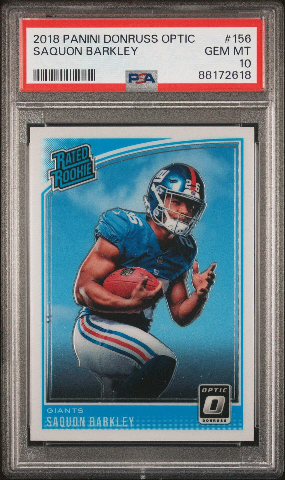 Graded 2018 Panini Donruss Optic Saquon Barkley #156 Rookie Football Card PSA 10